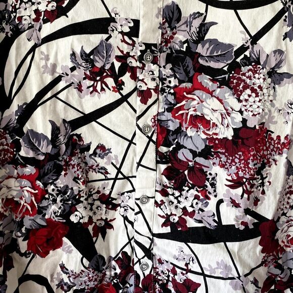 Zeroyaa Floral Button Up Printed Shirt White Black XXL - Picture 4 of 10